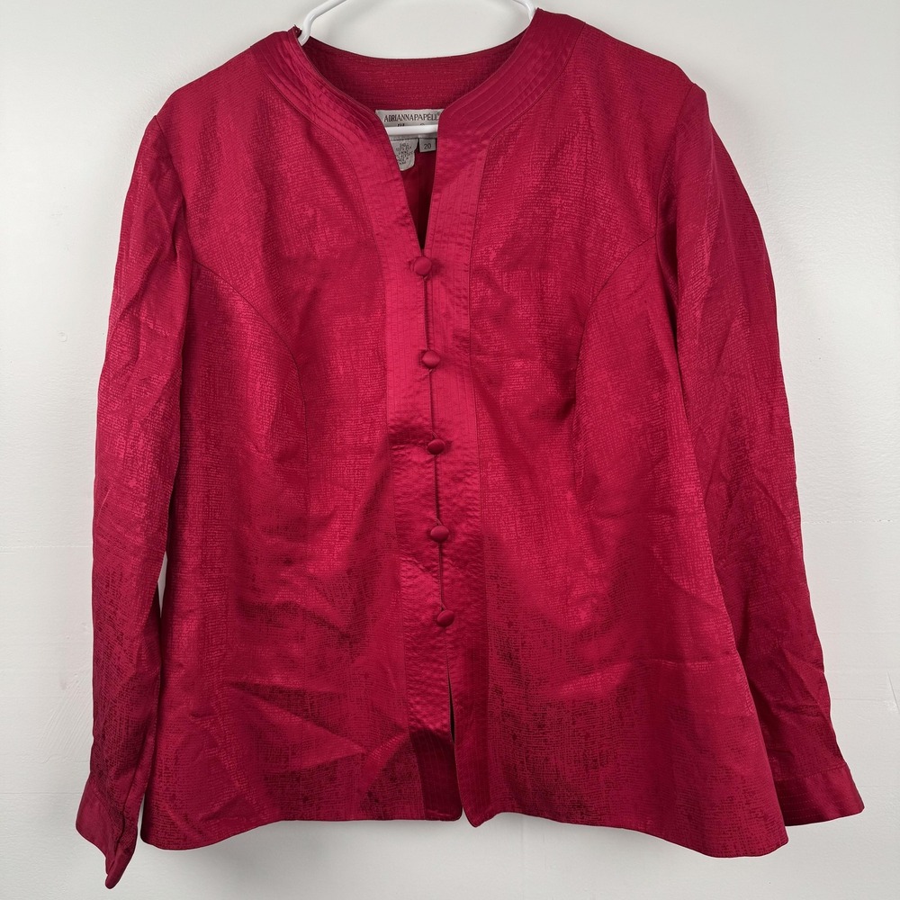 Adrianna Papell Jacket Womens 20 Pink Silk Button Up Dressy Blazer Long Sleeve